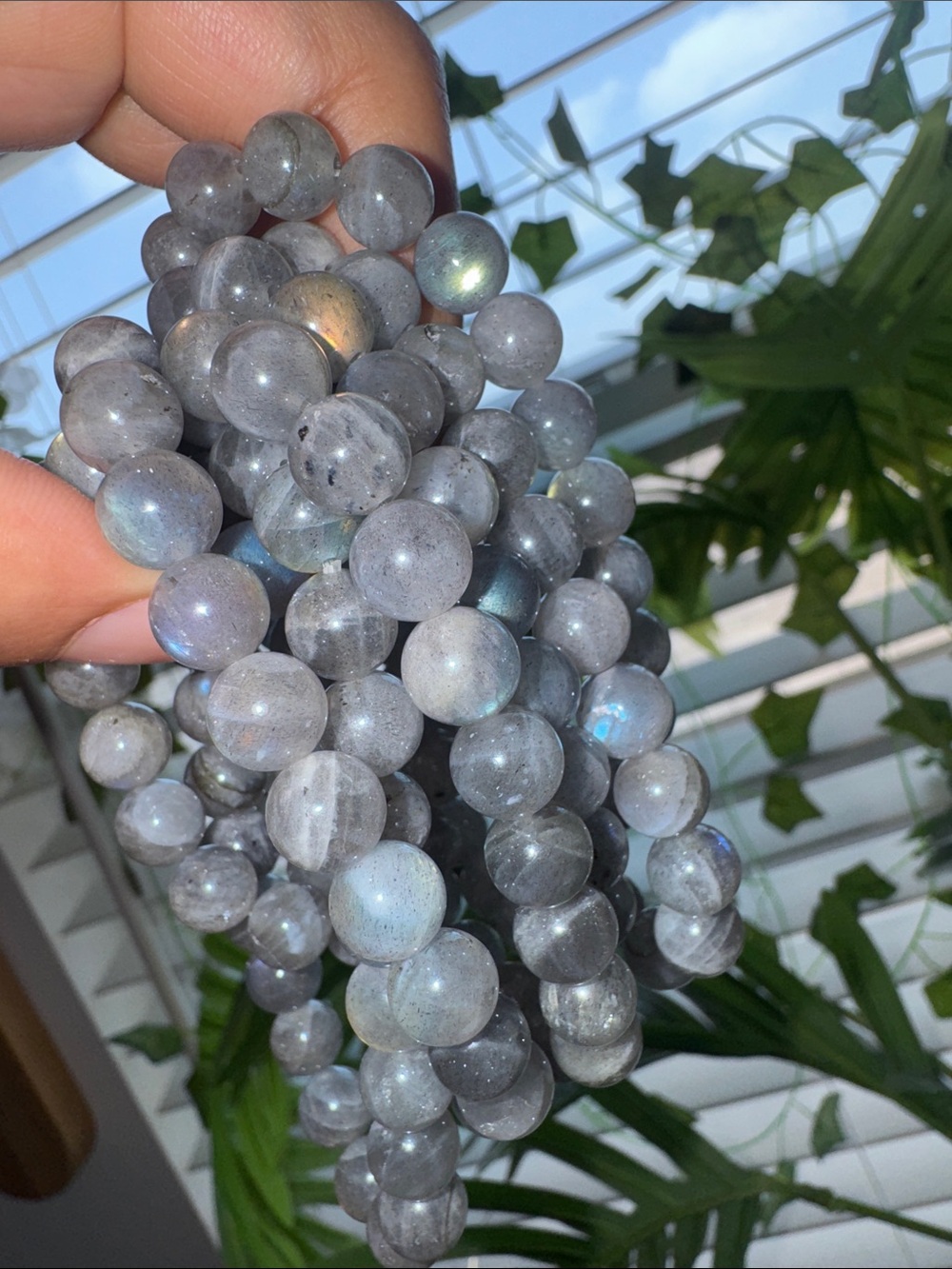 Labradorite Beaded Stretch Bracelet - Gray 8mm only